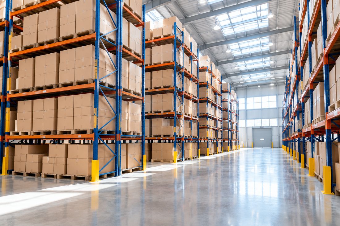 Wholesale toy warehouse with organized cartons ready to ship